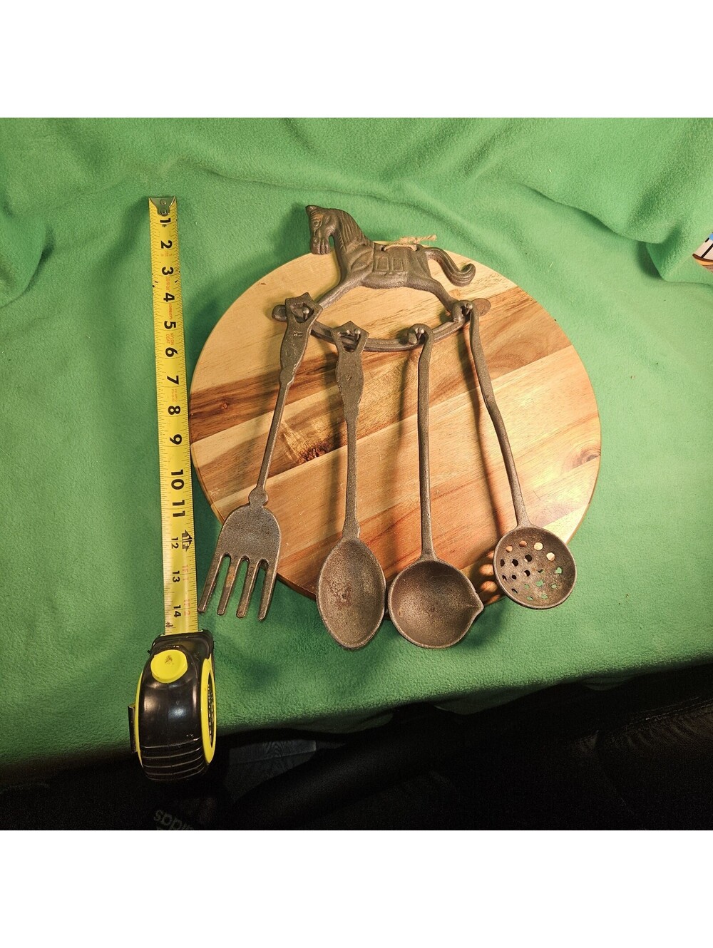 Cast Iron Rocking Horse w/ Cast Iron Cooking Utensils 5 Pieces